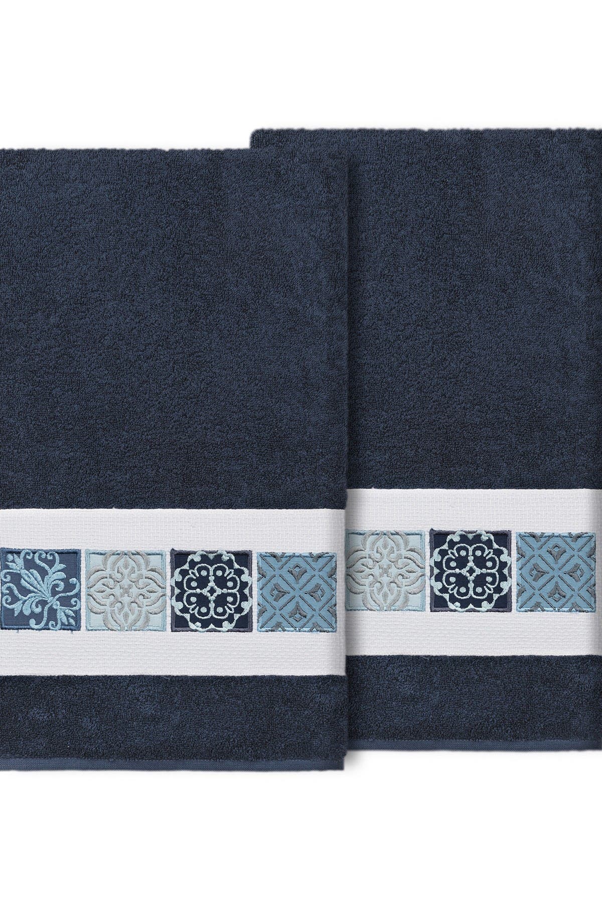 Linum Home Textiles Vivian Embellished Bath Towel - Set of 2 - Midnight Blue