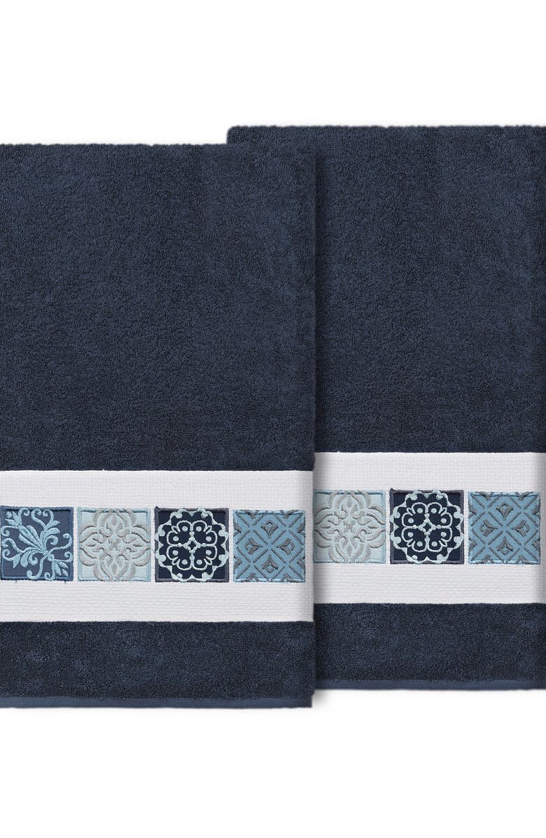 Linum Home Textiles Vivian Embellished Bath Towel - Set of 2 - Midnight Blue, Main, color, Midnight Blue