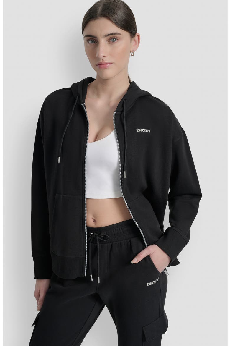 Mini Stud Logo Full Zip Hoodie, Alternate, color, BLACK