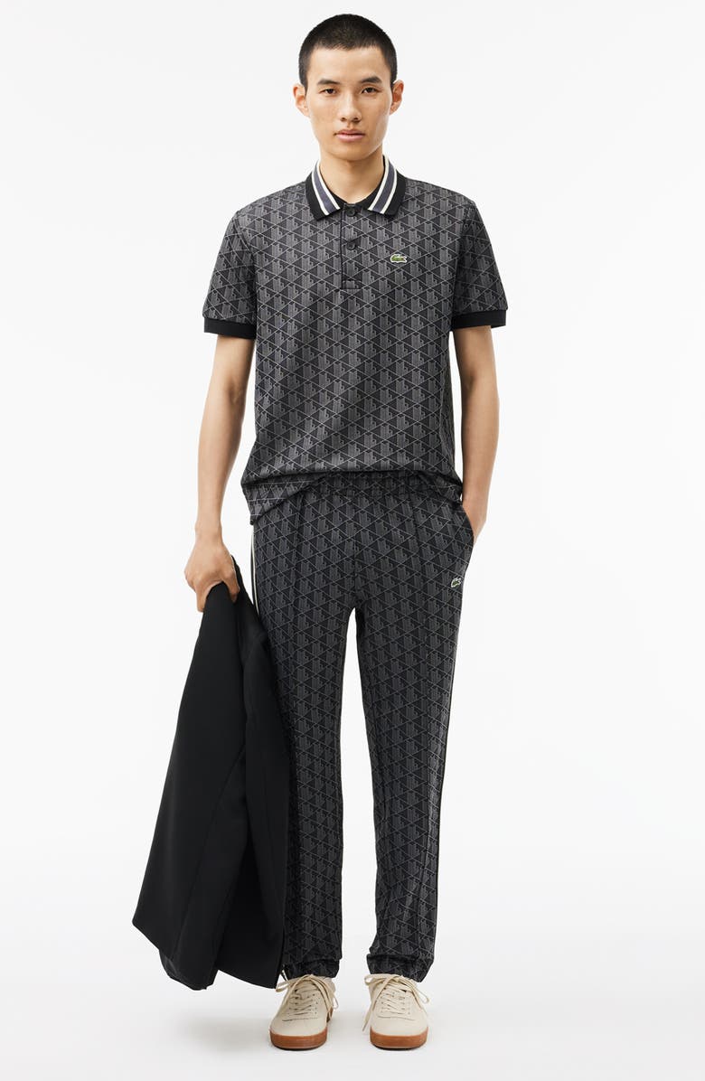 Lacoste Monogram Jacquard Polo, Alternate, color, Black Graphite