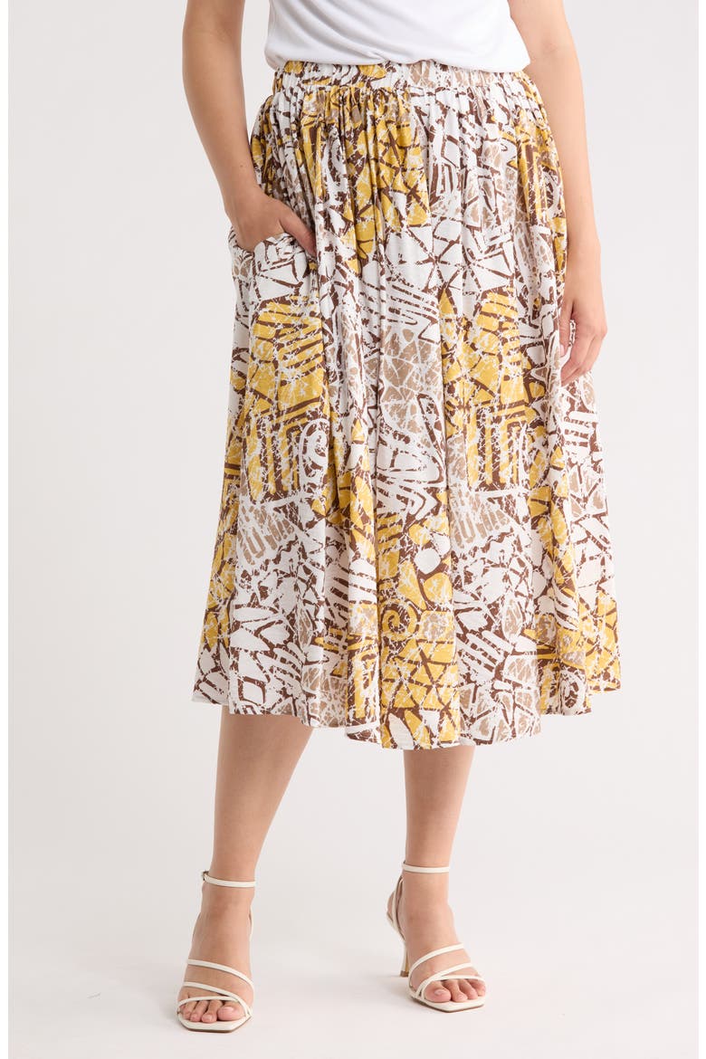 A-Line Midi Skirt, Main, color, IVORY/ YELLOW