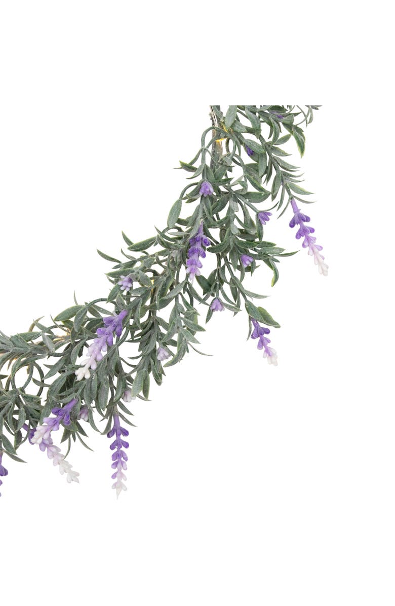 Northlight Pre-Lit Battery Operated Purple Ombre Lavender Spring Wreath- 16" - White LED Lights, Alternate, color, Green