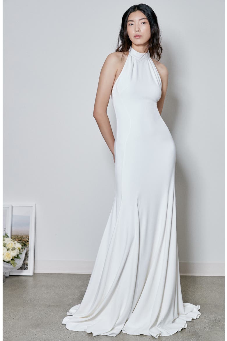 F18 Magnolia Halter Wedding Dress, Alternate, color, WHITE