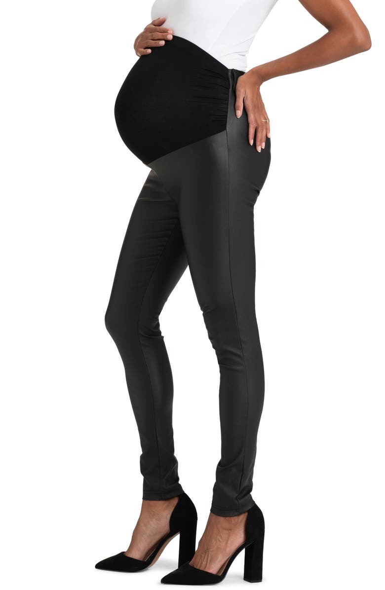 Seraphine Over the Bump Coated Maternity Leggings, Alternate, color, Black
