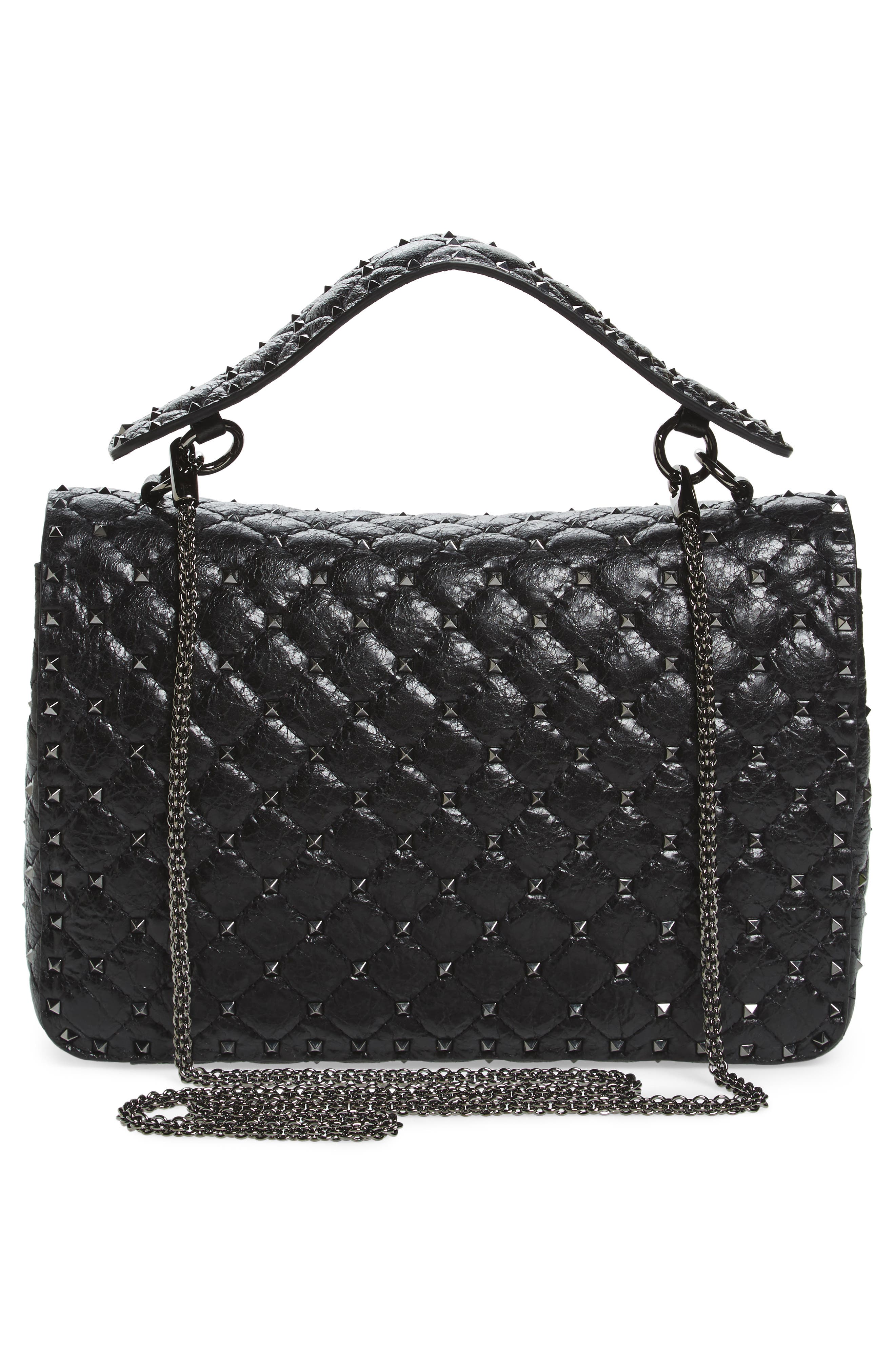 Valentino Garavani Rockstud Leather Top Handle Satchel, Alternate, color, 