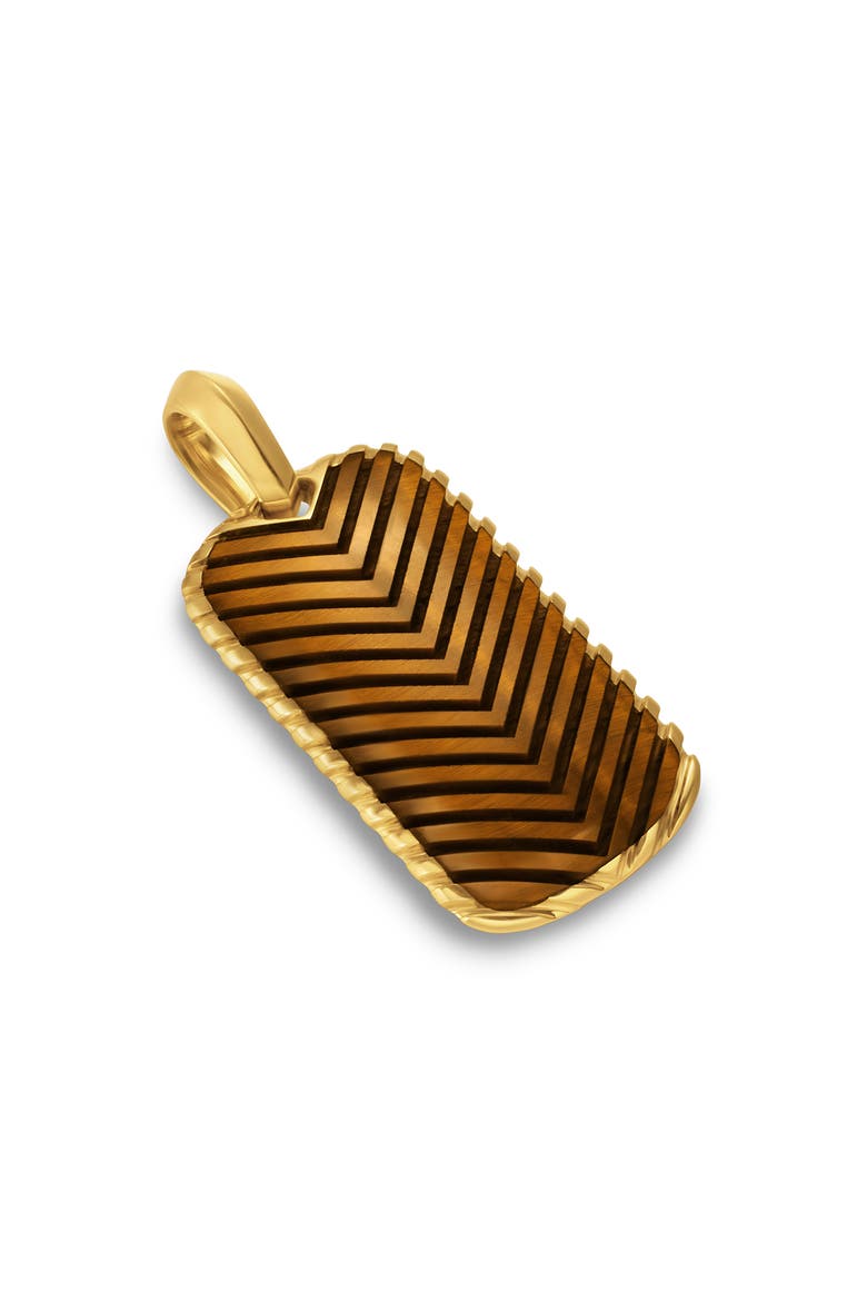 Men's Chevron Tag in 18K Yellow Gold with Tiger's Eye, 34mm, Alternate, color, GOLD