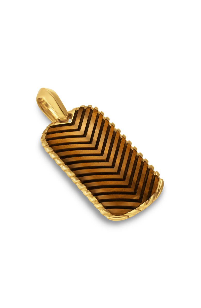 David Yurman Men's Chevron Tag in 18K Yellow Gold with Tiger's Eye, 34mm, Alternate, color, Gold
