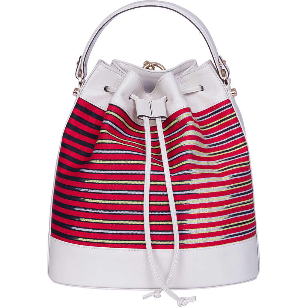 Kai & Vrosi K'ai & Vrosi Leather & Striped Fabric Pattern Convertible Bag In Beige