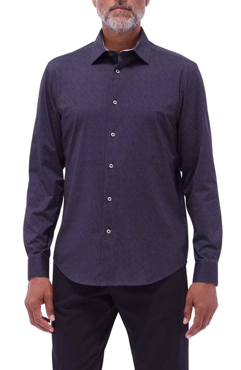 Bugatchi Jimmy OoohCotton<sup>®</sup> Solid Button-Up Shirt, Main, color, Black