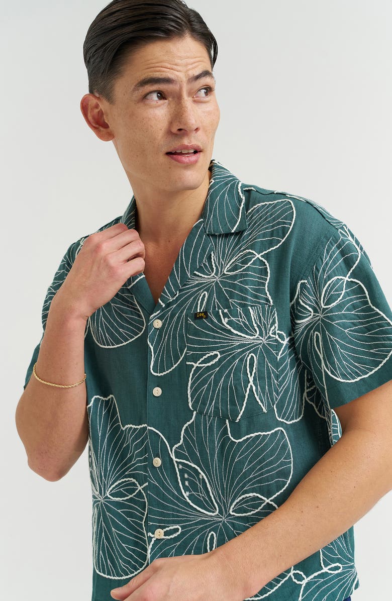 Lee Embroidered Camp Shirt, Alternate, color, Algae Floral