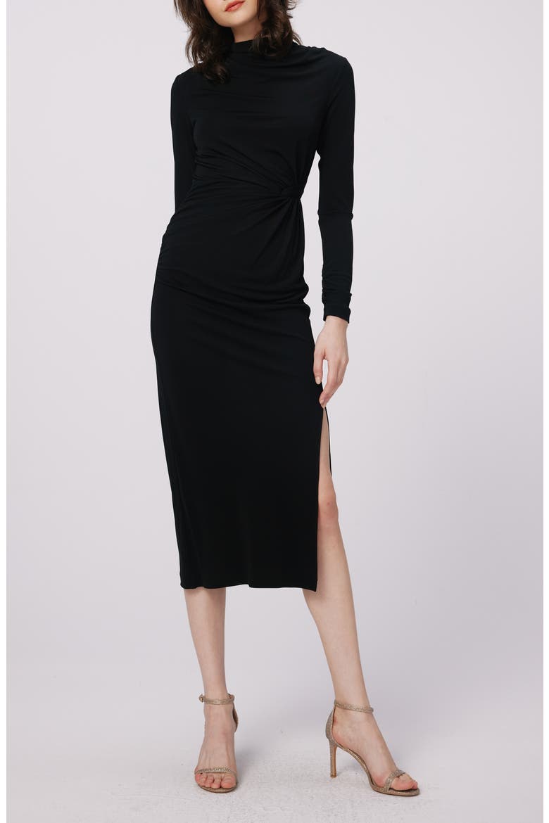 Sonja Long Sleeve Midi Dress, Main, color, BLACK