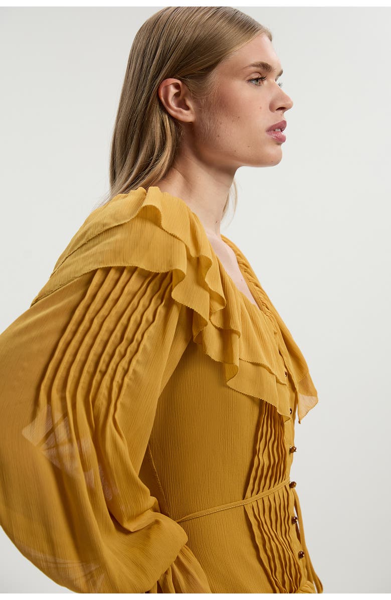 Karen Millen Georgette Ruffle Woven Maxi Dress, Alternate, color, Ochre