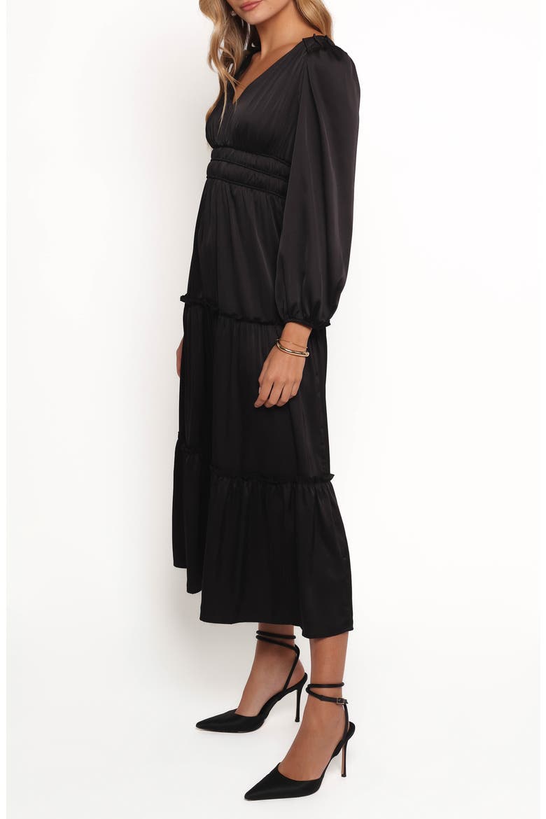 Rowen Long Sleeve Satin Midi Dress, Alternate, color, BLACK