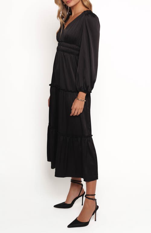 Petal And Pup Petal & Pup Rowen Long Sleeve Satin Midi Dress In Black