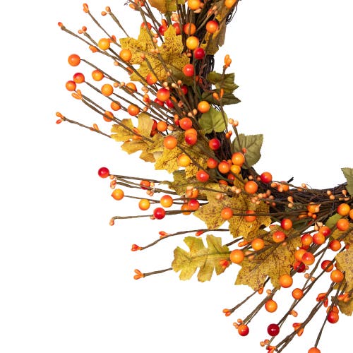 Northlight Berries And Maple Leaves Fall Harvest Artificial Twig Wreath In Multi