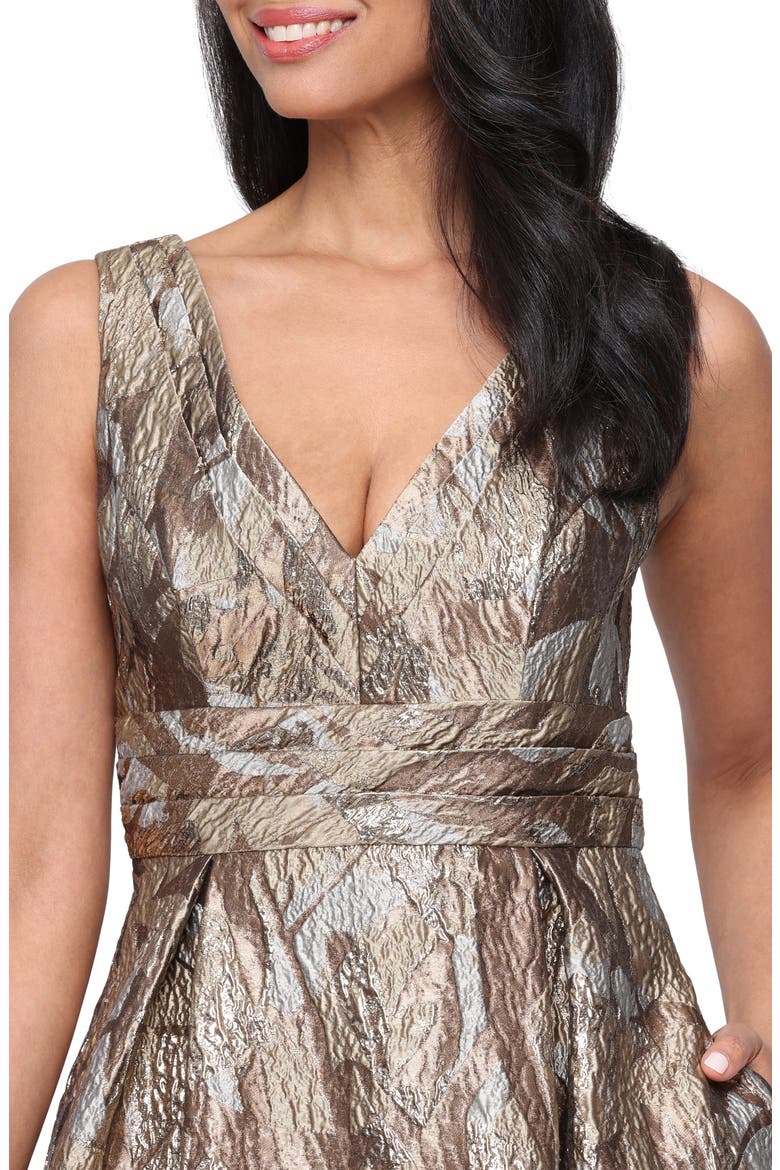 Metallic Jacquard Sleeveless A-Line Gown, Alternate, color, BRONZE
