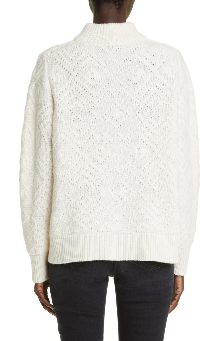 Lafayette 148 New York Snowflake Motif Embellished Cashmere Mock Neck Sweater, Alternate, color, 