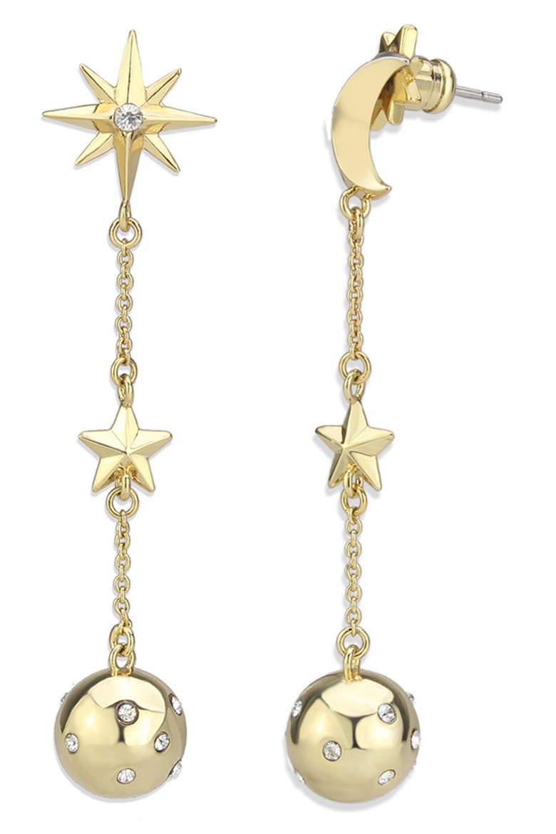 Mismatched Moon & Star Linear Ball Drop Earrings, Alternate, color, GOLD
