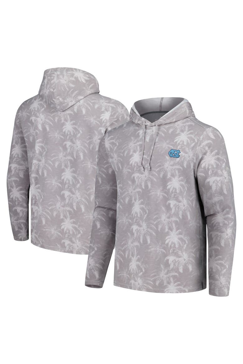 Men's Tommy Bahama Gray North Carolina Tar Heels Palm Frenzy Hoodie Long Sleeve T-Shirt, Main, color, Gray