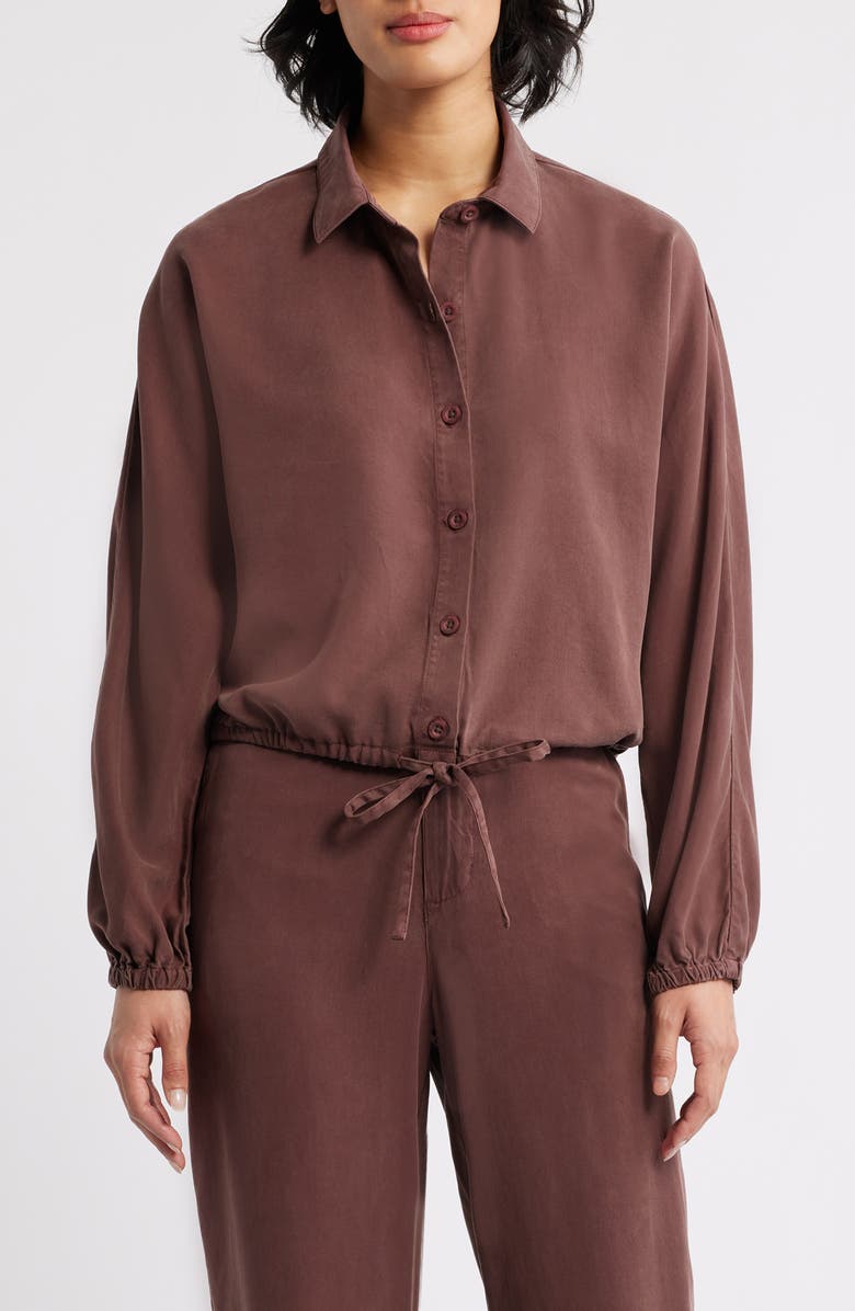 Cloth
Stone Tie Hem Twill Button-Up Shirt, Main, color, Chocolate Truffle