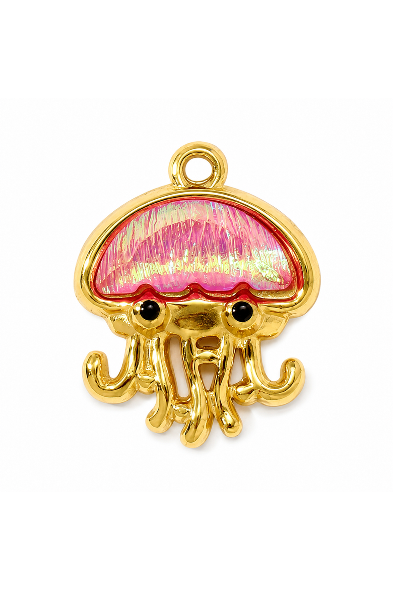 18K Yellow Gold Plated Enamel Jellyfish Charm, Main, color, Pink/Gold