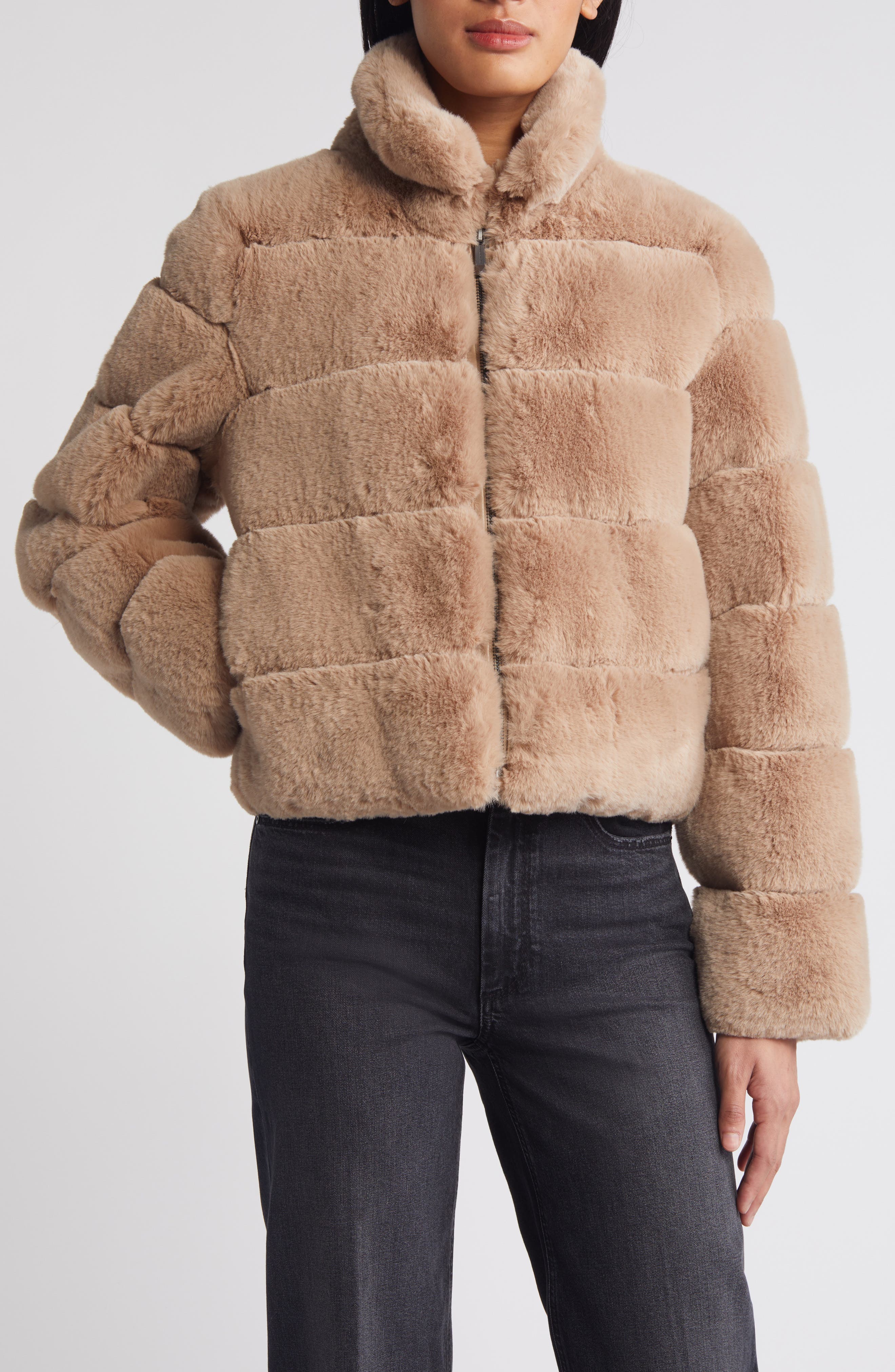 BCBGeneration Channel Quilted Faux Fur Jacket