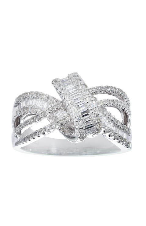 14K White Gold Diamond X-Crossover Ring