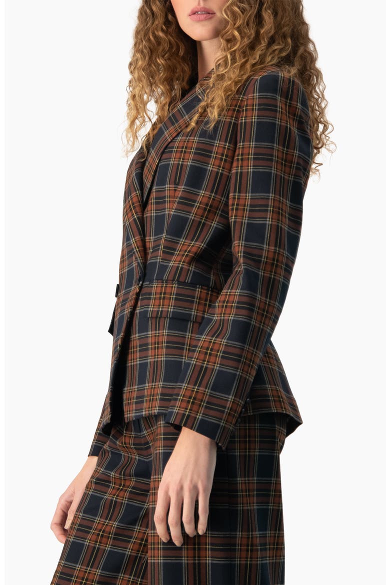 Plaid Geometric Double-Breasted Blazer, Alternate, color, Navy Blue