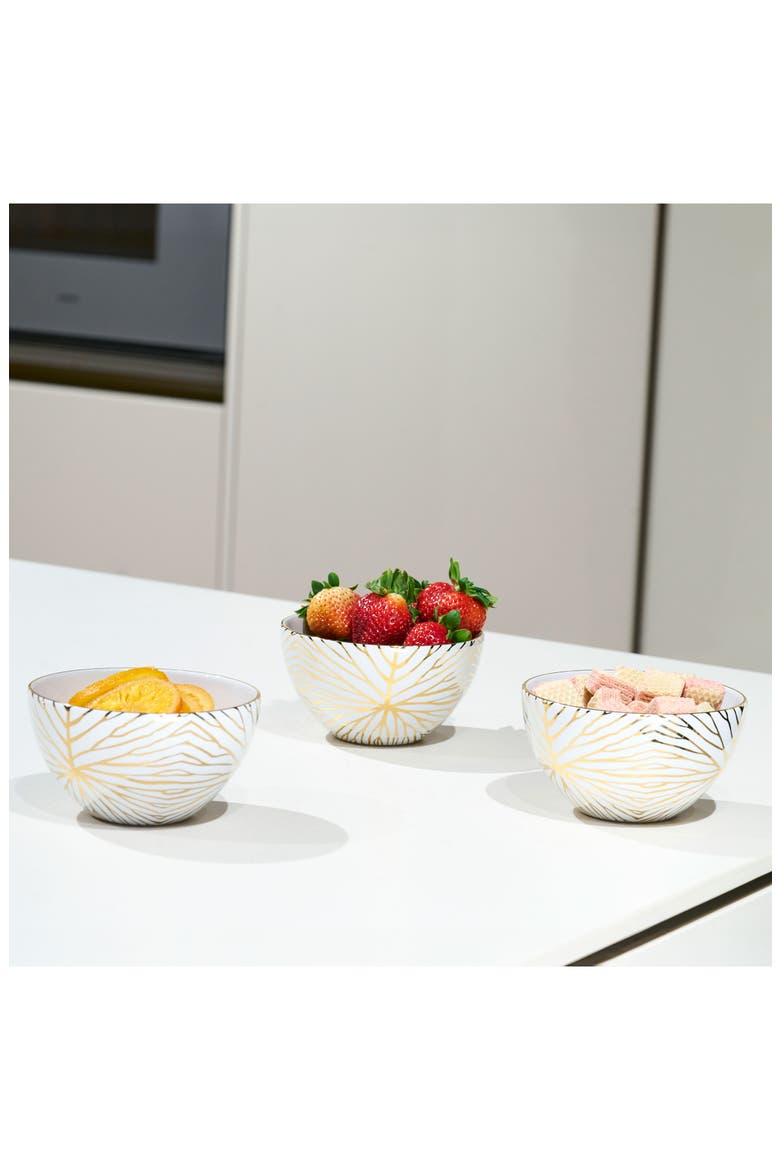 Set of 4 Talianna Lily Pad Ceramic Dessert Bowls, Alternate, color, WHITE AND GOLD