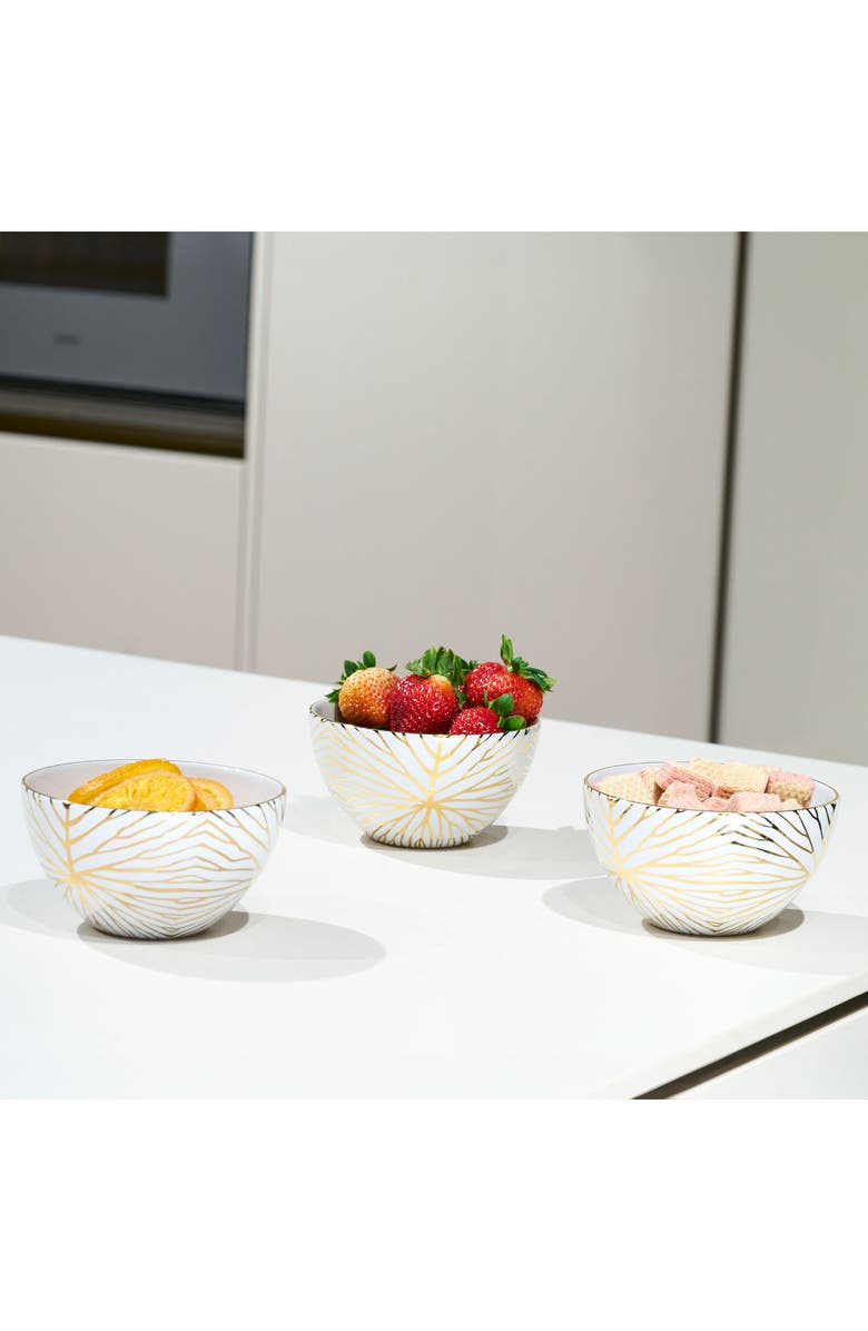 ANNA New York Set of 4 Talianna Lily Pad Ceramic Dessert Bowls, Alternate, color, White And Gold