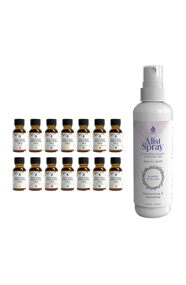 PURSONIC Lavender & Sea Salt Mist Spray + 14-Pack Essential Oil Gift Set for Aromatherapy & Wellness, Main, color, Multicolor