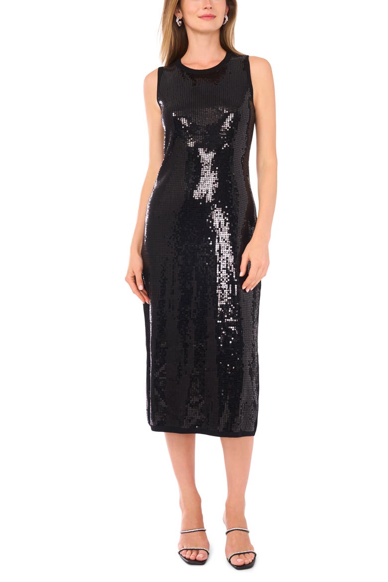 Crewneck Sleeveless Sequin Midi Dress, Main, color, RICH BLACK