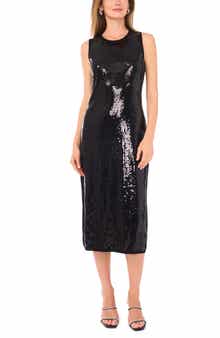 Vince Camuto Crewneck Sleeveless Sequin Midi Dress
