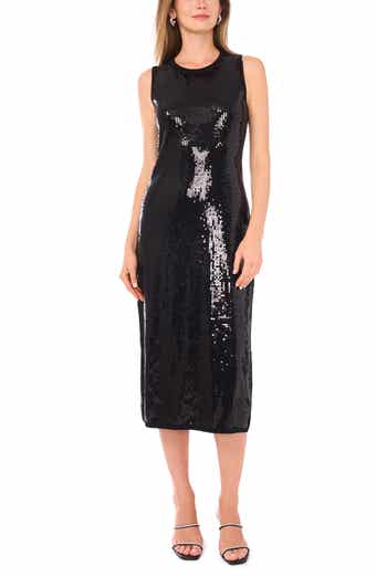 Vince Camuto Crewneck Sleeveless Sequin Midi Dress
