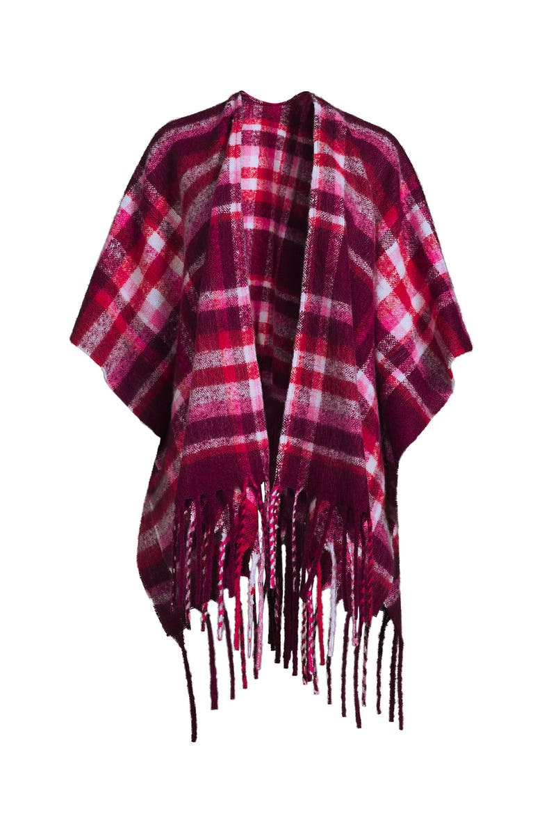 Lands
 End Brushed Boucle Ruana, Alternate, color, Vivid Plum/Magenta Plaid