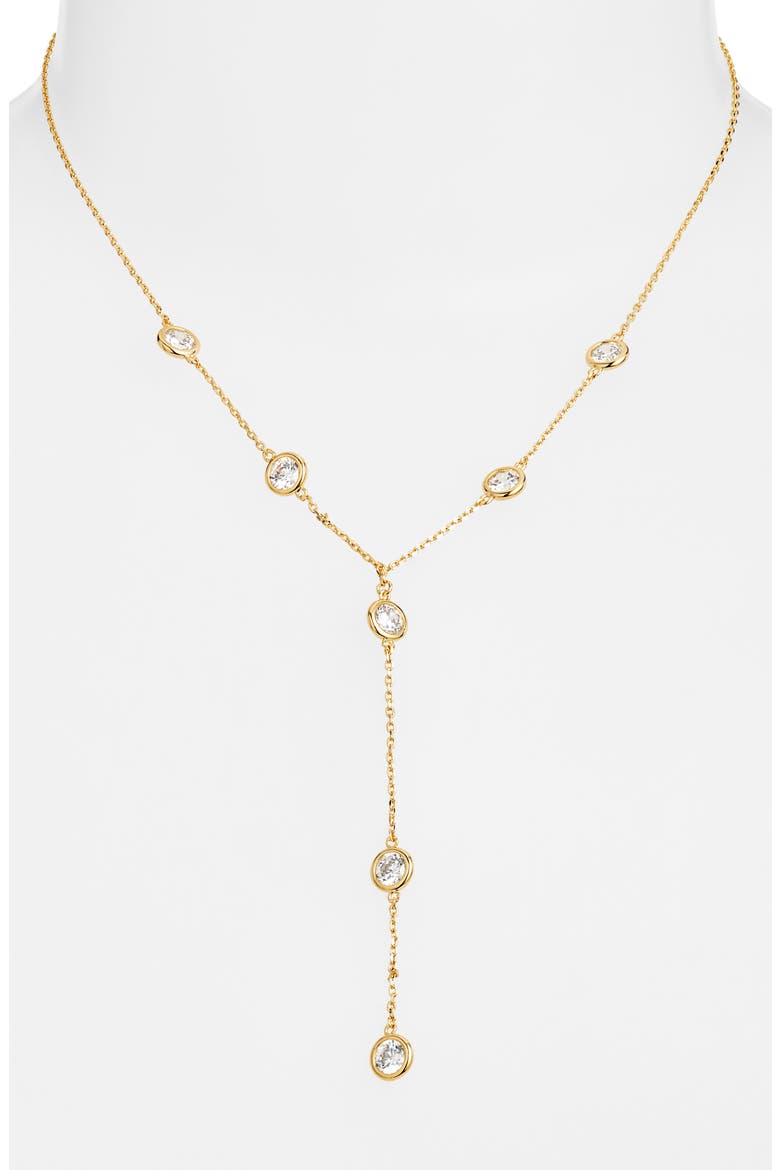 Cubic Zirconia Station Y Necklace, Alternate, color, CLEAR- GOLD