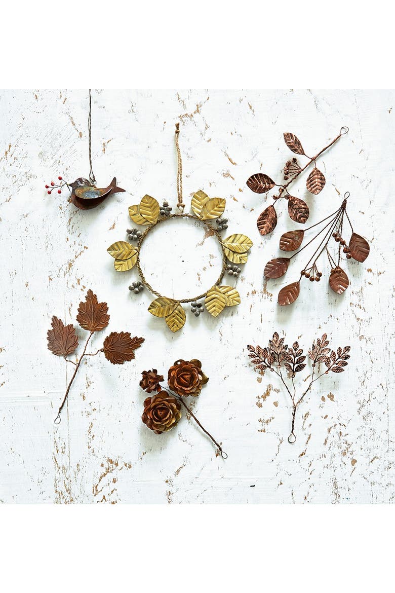 Handcrafted Metal Leaves and Berries Decorative Sculptures, Alternate, color, Multicolored
