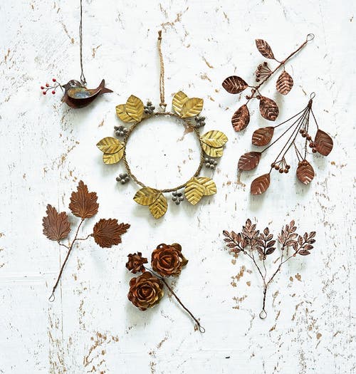 Tag Handcrafted Metal Leaves And Berries Decorative Sculptures In Multi