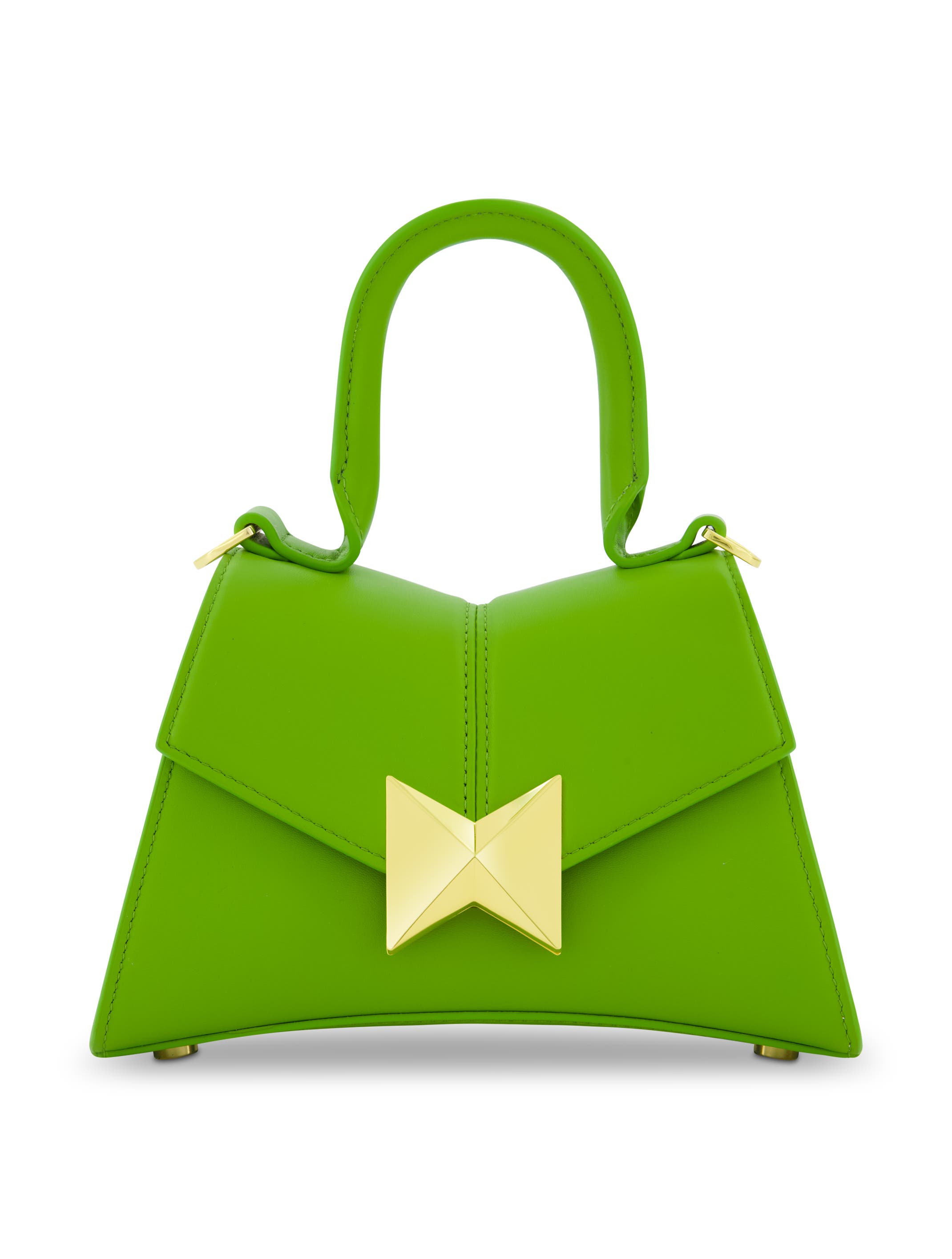 Mac Duggal Gold Hardware Detail Angular Mini Leather Handbag, Main, color, Pear