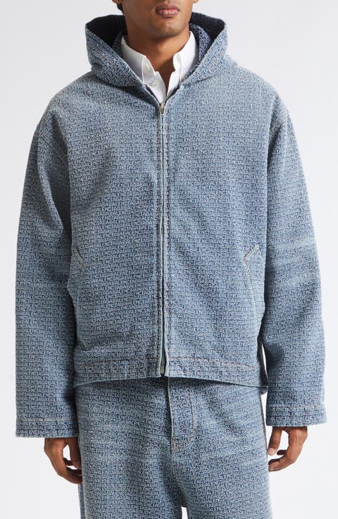 Logo Embroidery Hooded Denim Jacket