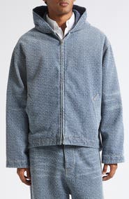 Balenciaga Logo Embroidery Hooded Denim Jacket