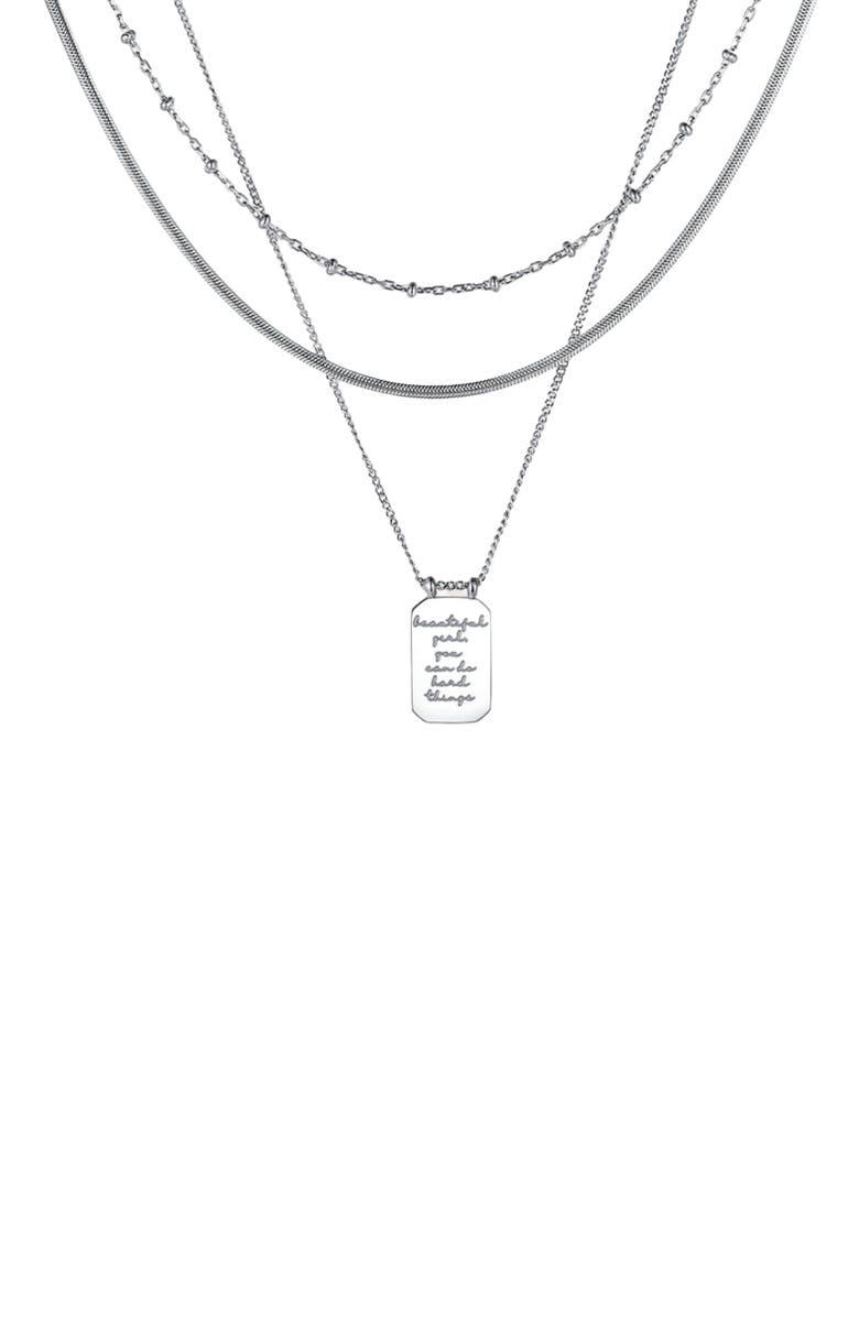 Mantra Beautiful Girl, You Can Do Hard Things - Layered Necklace, Main, color, Silver