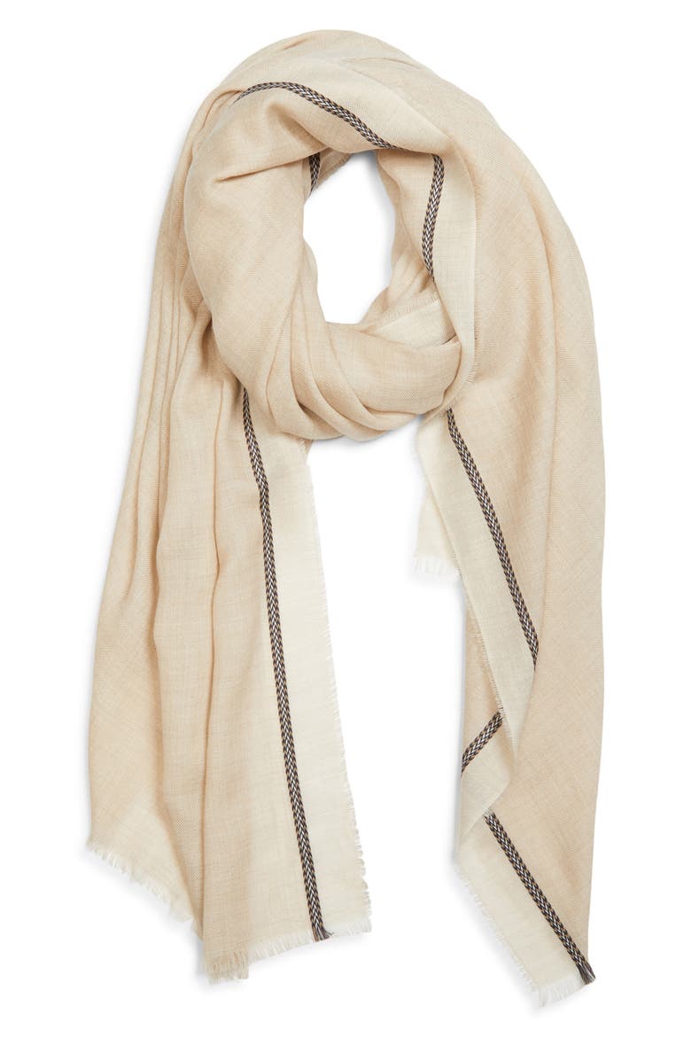 Ives Chevron Border Cashmere Fringe Scarf, Alternate, color, RU7701 NATURAL