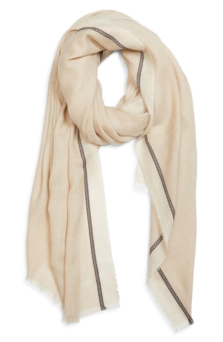 Johnstons of Elgin Ives Chevron Border Cashmere Fringe Scarf, Alternate, color, Ru7701 Natural