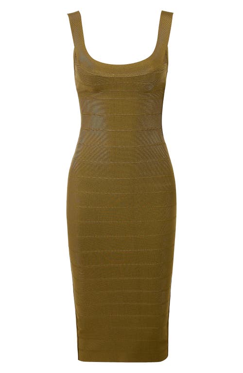 House Of Cb Of Cb Womens The Sculpt Halter-neck Bandage Stretch-woven Midi Dress Olive In Green