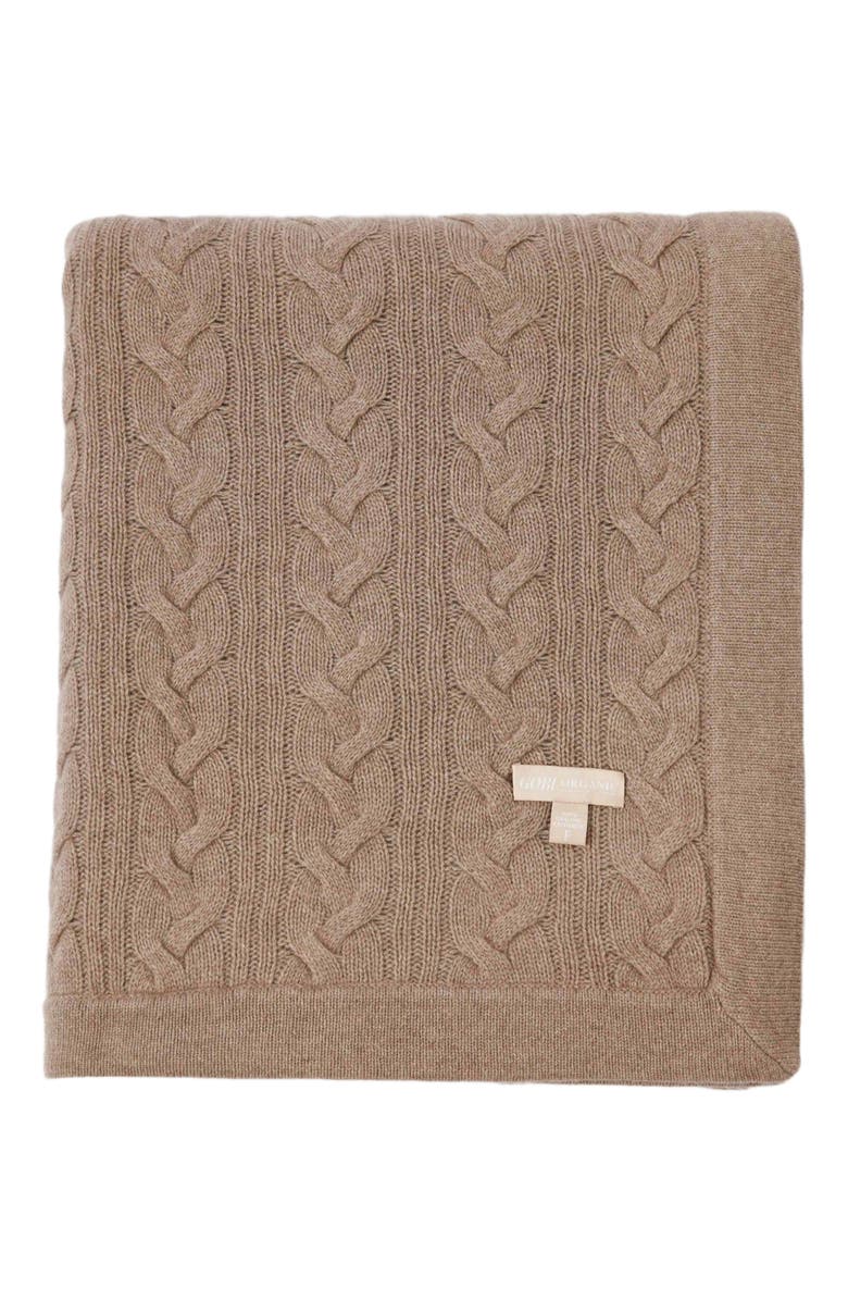 GOBI Mongolian Cashmere Unisex Cashmere Cable Knit Blanket Gray, Main, color, Taupe