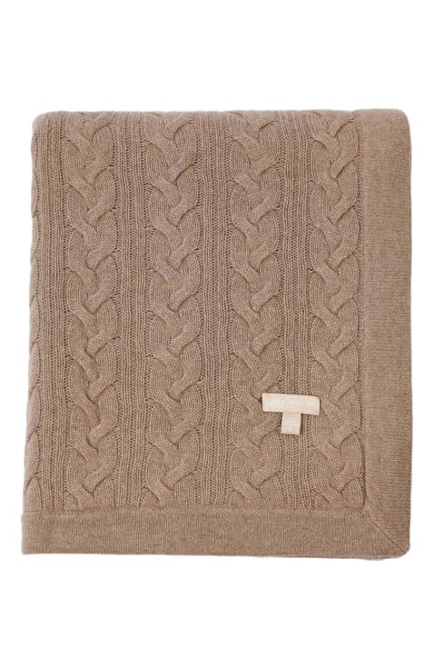 Unisex Cashmere Cable Knit Blanket Gray