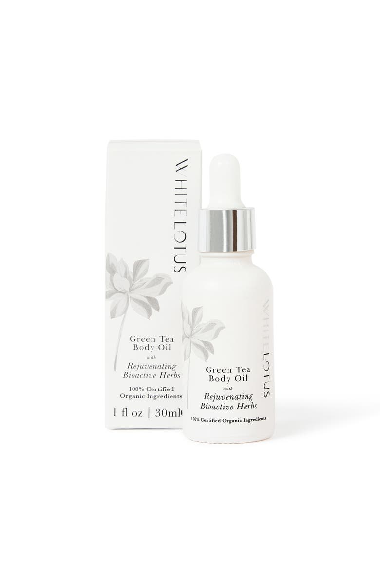 White Lotus Beauty Green Tea Body Oil With Rejuvenating Bioactive Herbs, Main, color, Green Tea Oil