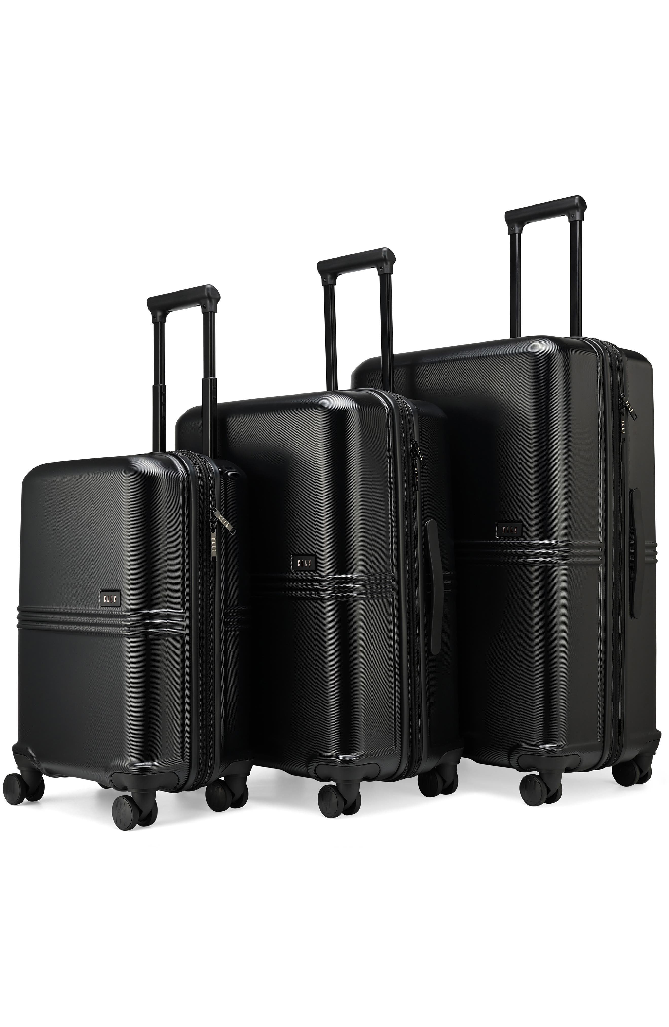 ELLE Expedition 3 Piece Expandable Polycarbonate Spinner Luggage Set, Alternate, color, Black