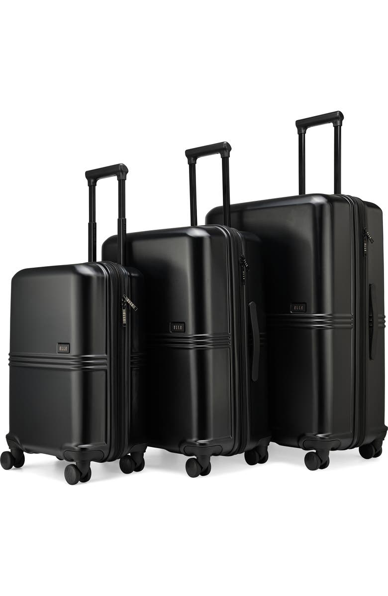 ELLE Expedition 3 Piece Expandable Polycarbonate Spinner Luggage Set, Alternate, color, Black